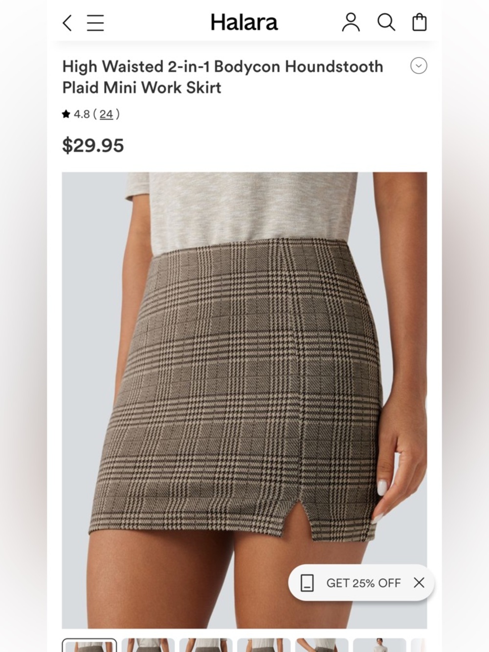 Halara High-Waisted Houndstooth Plaid Mini Skirt - Skort - Brown -built in short